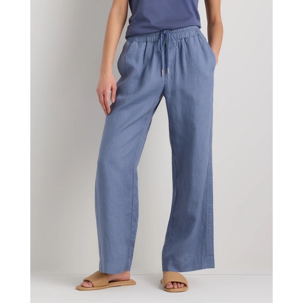 Quince Womens 100% European Linen Wide Leg Drawstring Pants Blue Size M Comfort
